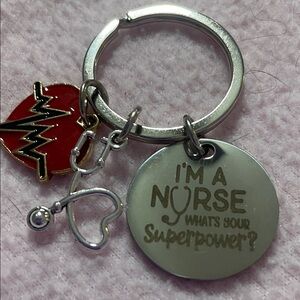 Nurse Keychain with Heart and Stethoscope Charms